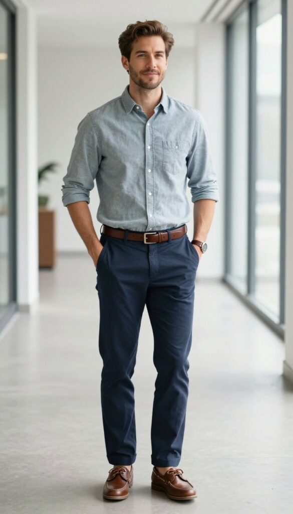 10. The Chambray Shirt with Navy Chinos