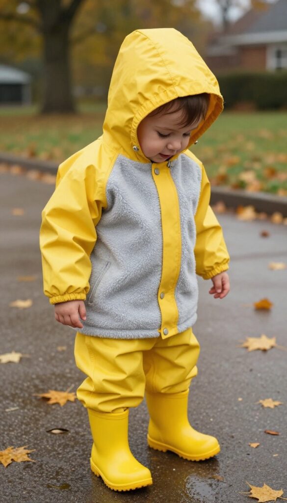 12. Hooded Raincoat and Rubber Boots
