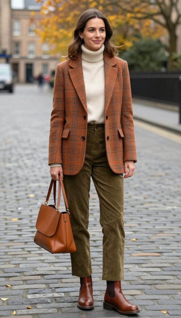12. Plaid Blazer with Corduroy Pants