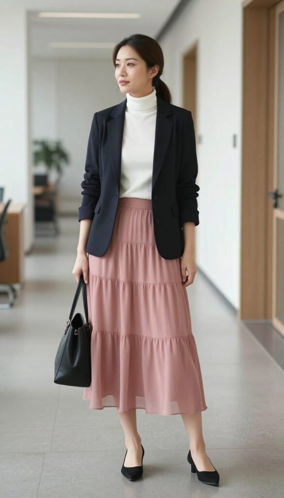 8. Tiered Skirt with a Fitted Top and Blazer
