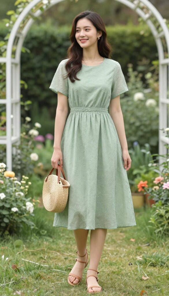 14. Empire Waist Dress with Flat Sandals