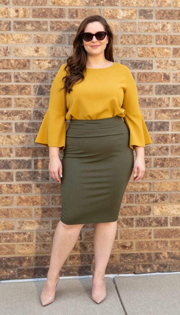 9. Bell-Sleeve Top with Pencil Skirt for a Vintage Feel