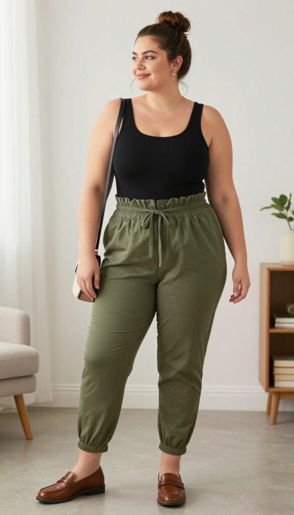 11. High-Waisted Paper Bag Pants with a Fitted Top