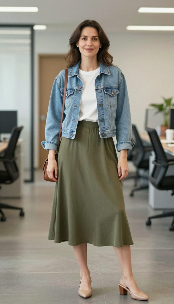 10. The Denim Jacket + Midi Skirt