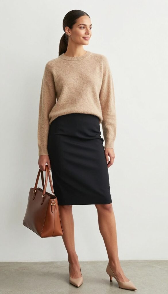 9. Pencil Skirt with a Fitted Sweater