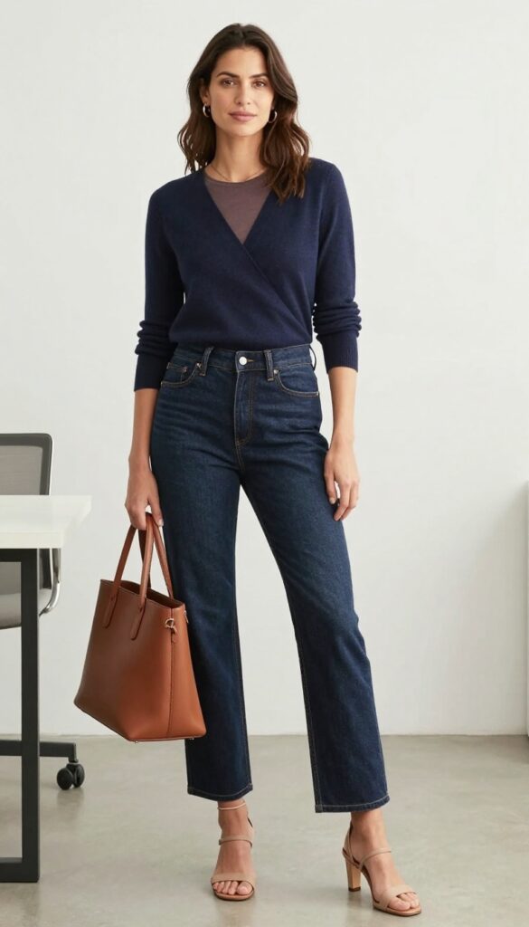 14. Wrap Top with Wide-Leg Jeans