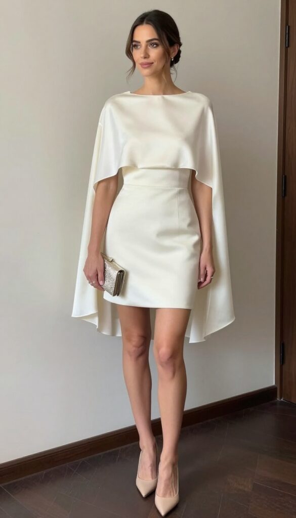 2. Satin A-Line Dress with a Short Capelet