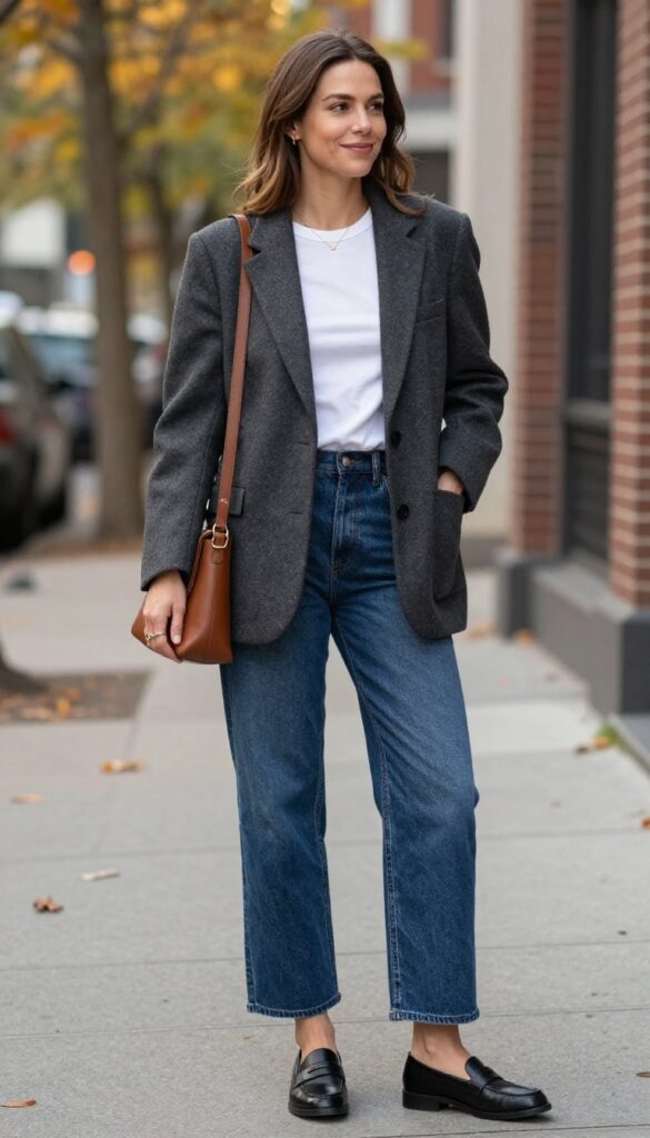 8. Wool Blazer with Cropped Wide-Leg Jeans
