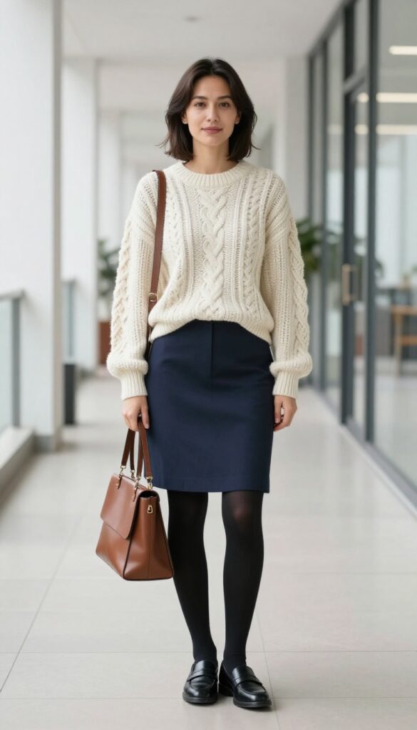 12. Cable-Knit Sweater with A-Line Skirt