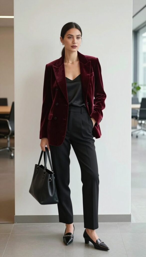 1. The Velvet Blazer and Silk Camisole Combo