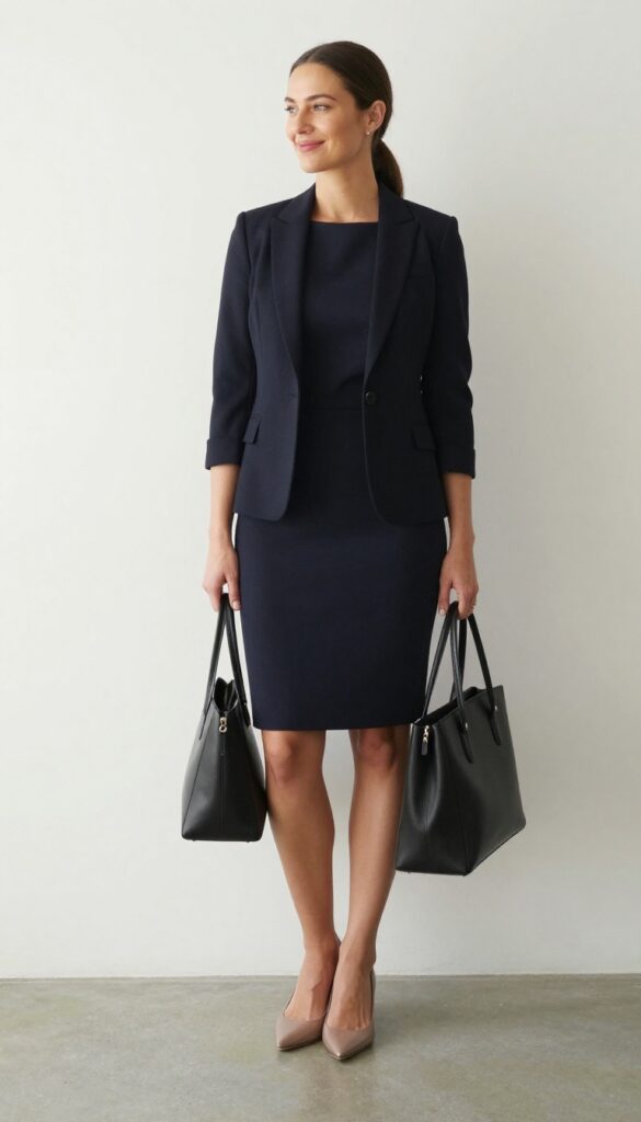1. The Classic Sheath Dress with a Structured Blazer