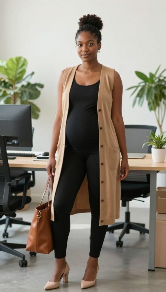 13. Layered Tank + Open-Front Cardigan + Slim Pants