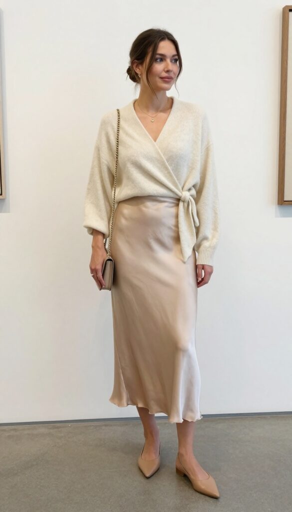 9. Cashmere Wrap + Slip Maxi Skirt + Pointed Flats