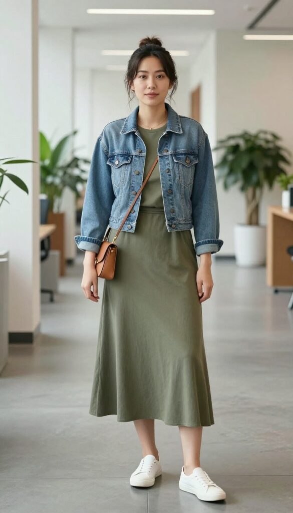 3. Midi Dress With a Denim Jacket