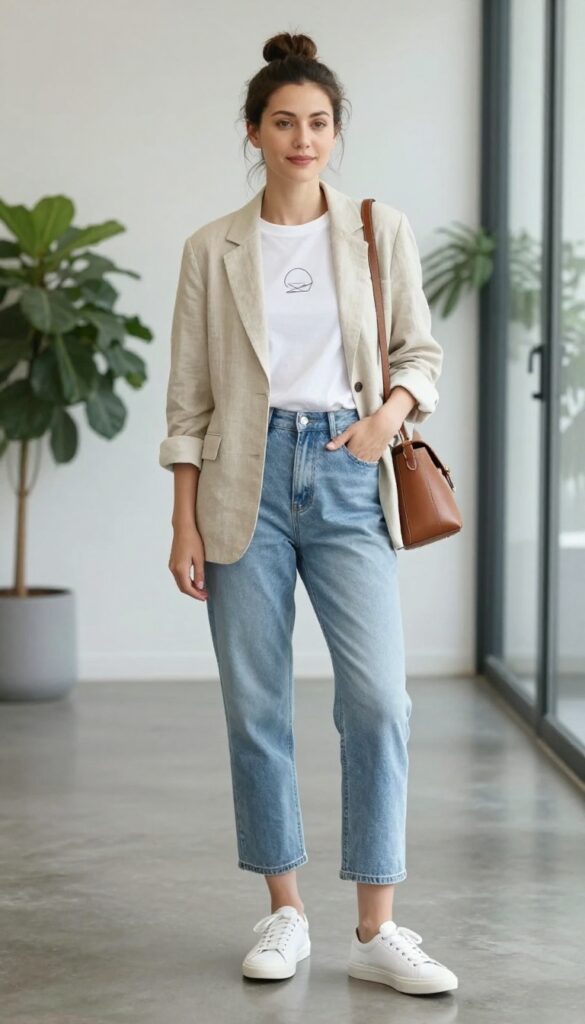6. Blazer + Graphic Tee + Cropped Jeans + Sneakers