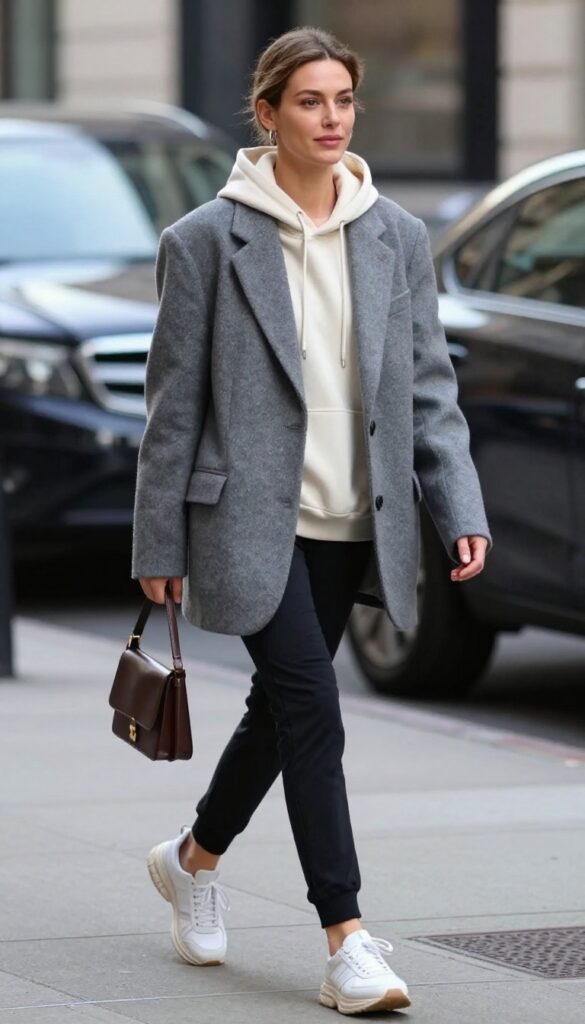 14. Blazer + Hoodie + Joggers + Chunky Sneakers