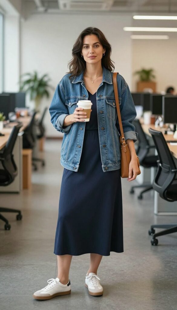 7. Denim Jacket with Midi Dress