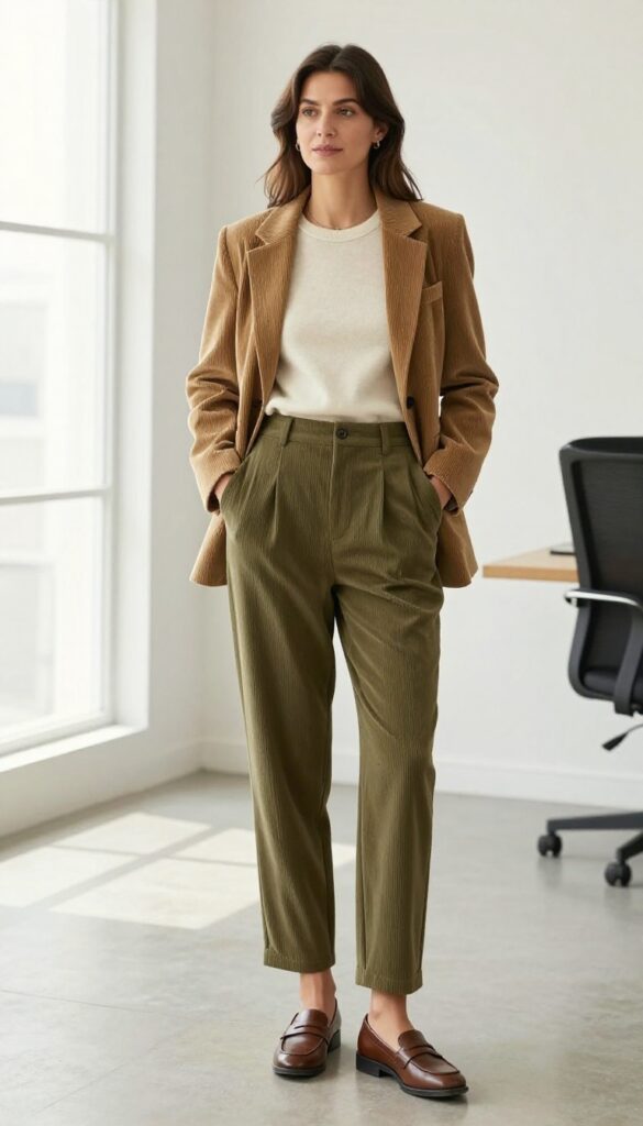 8. The Corduroy Blazer + Pleated Trousers