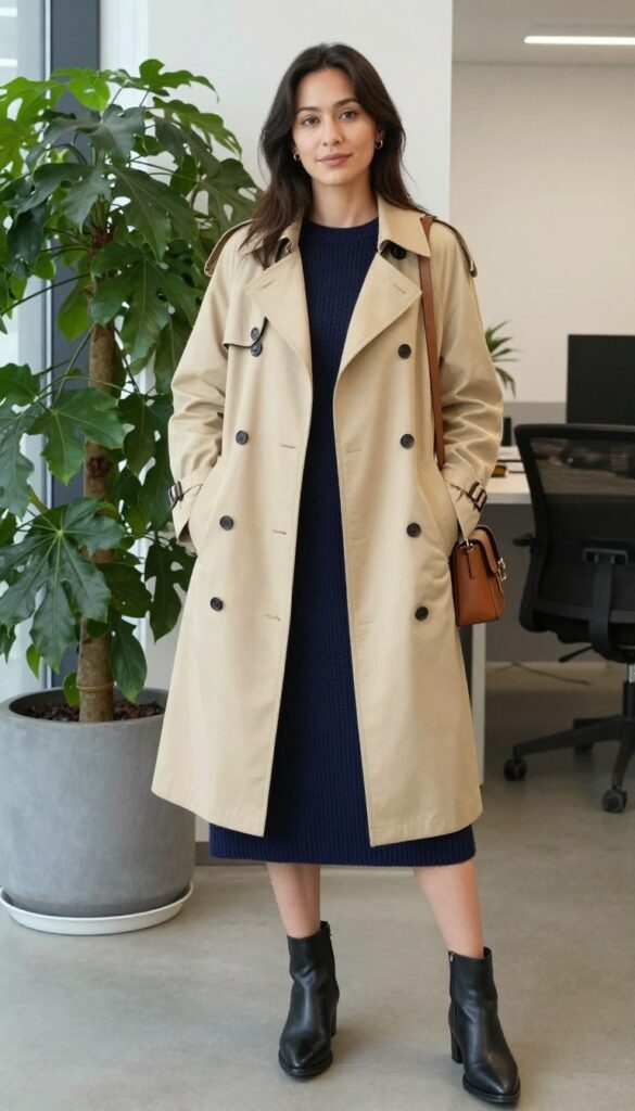 7. Trench Coat over a Simple Dress
