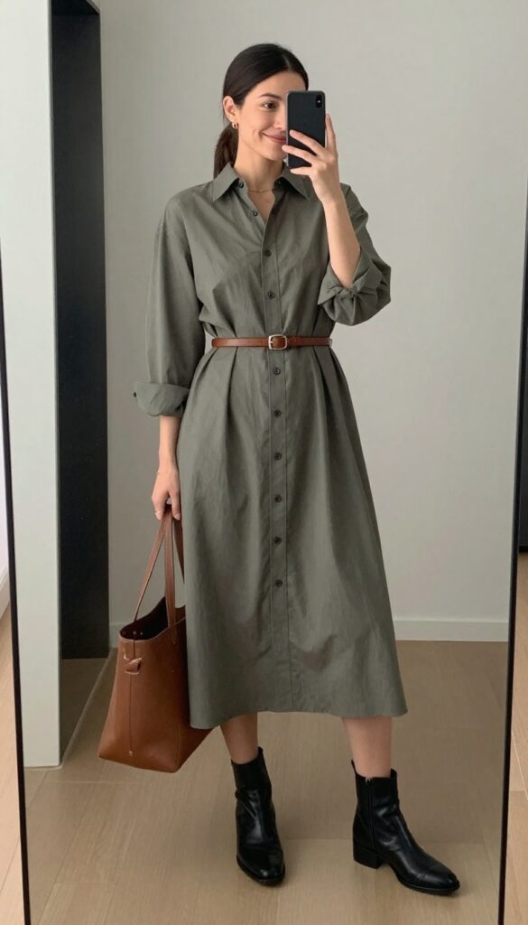 10. The Button-Front Midi Dress with a Leather Belt