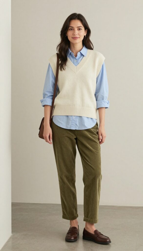 9. Sweater Vest + Button-Down + Corduroy Pants