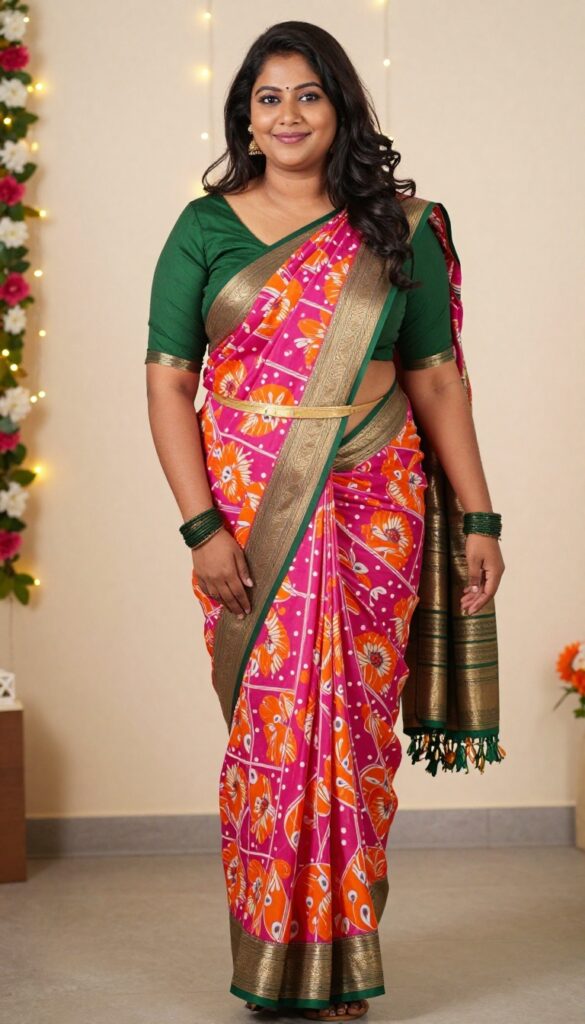 9. Printed Saree with Belt