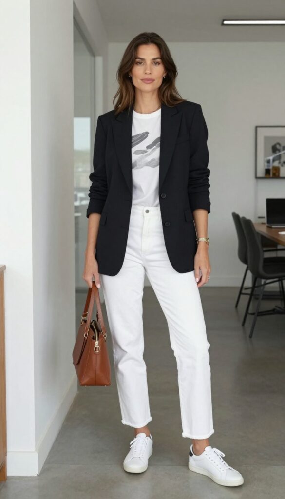 11. Blazer + Graphic Tee + White Jeans