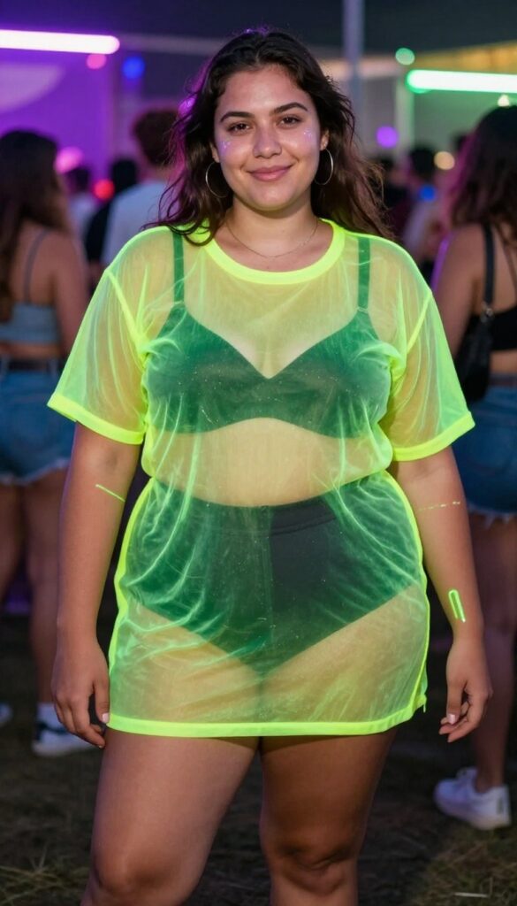 5. Sheer Neon Kimono over a Bralette and High-Waisted Shorts