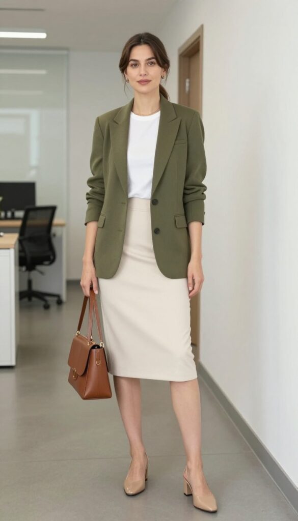 6. Knit Blazer + Midi Skirt + Simple Tee