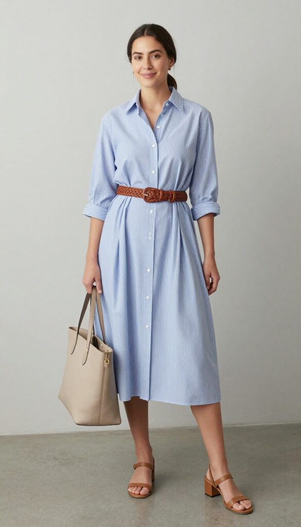 2. The Midi Shirt Dress with a Woven Belt