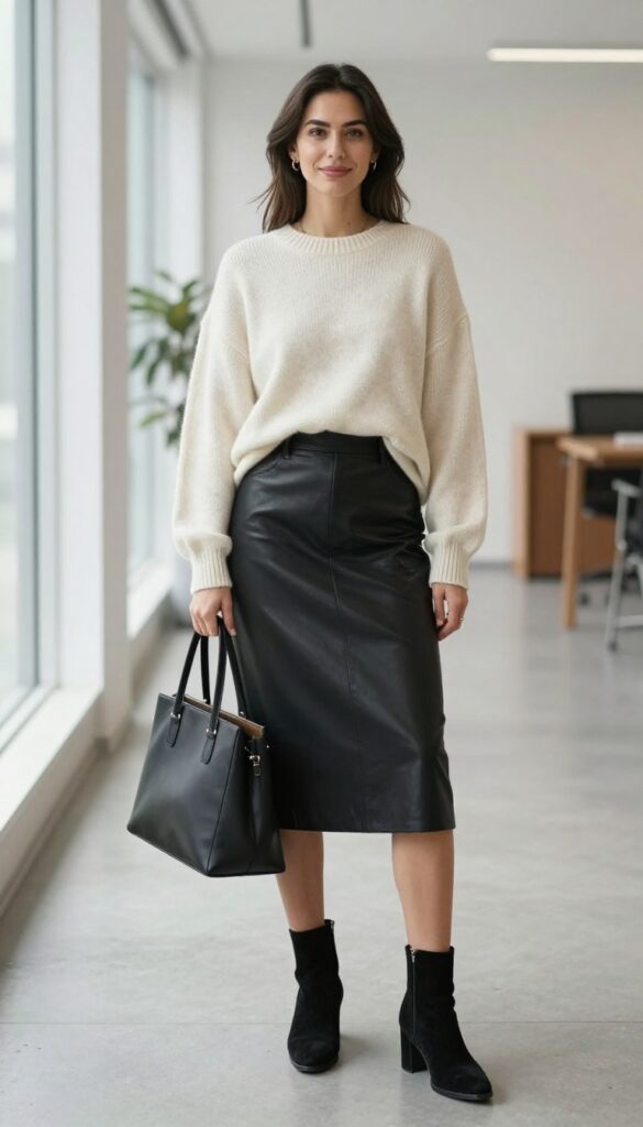 6. Leather Skirt with a Soft Sweater