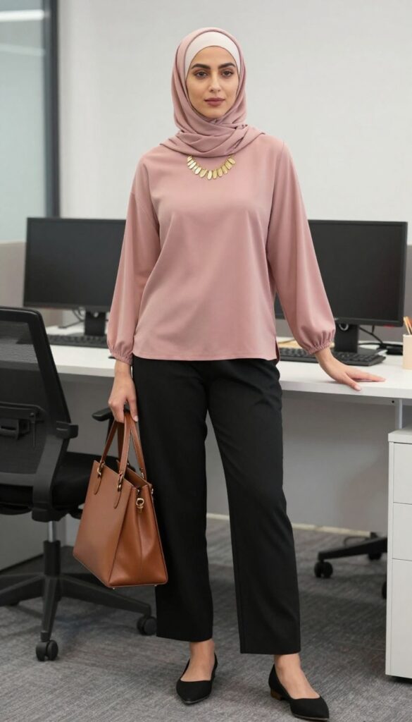 5. Tunic Top + Straight-Leg Pants + Statement Necklace