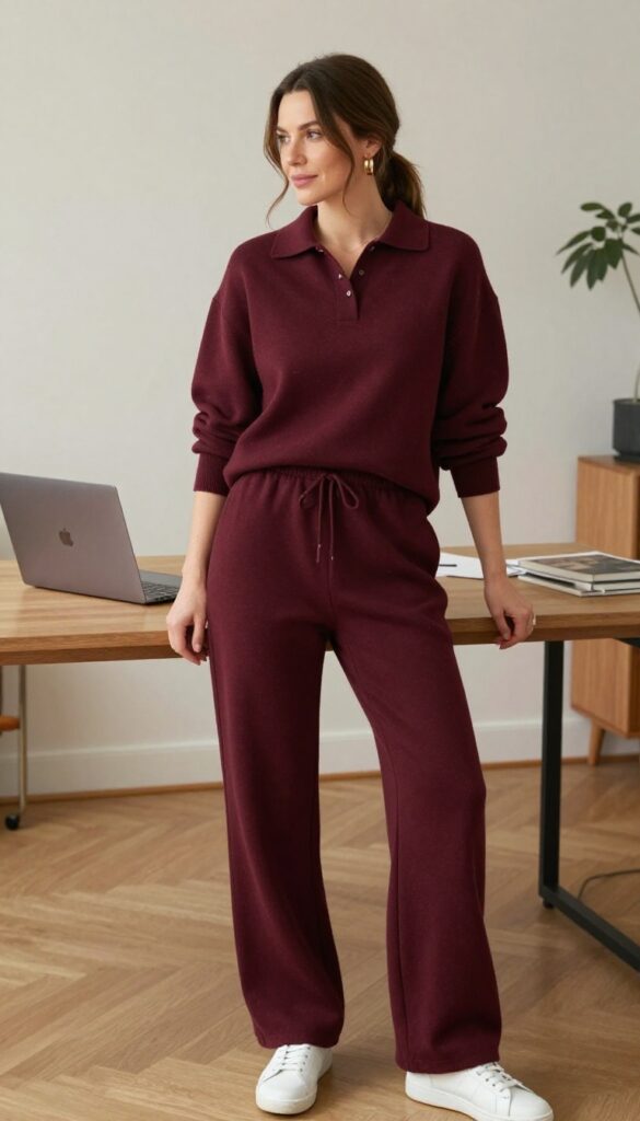 4. Knit Polo with Wide-Leg Sweatpants