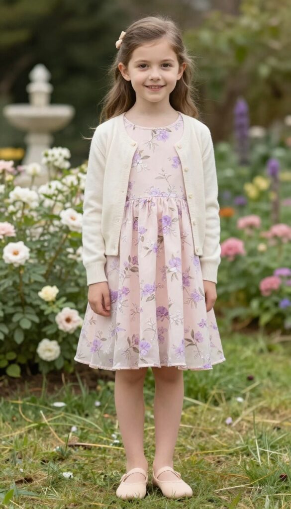 2. Floral Midi Dress with Ballet Flats