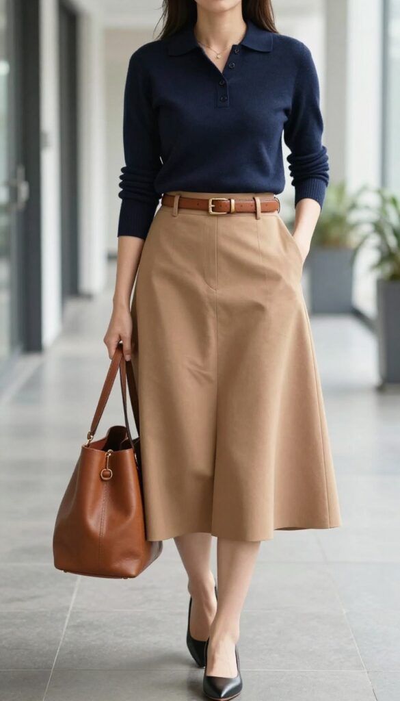 12. Polo Neck + A-Line Midi Skirt