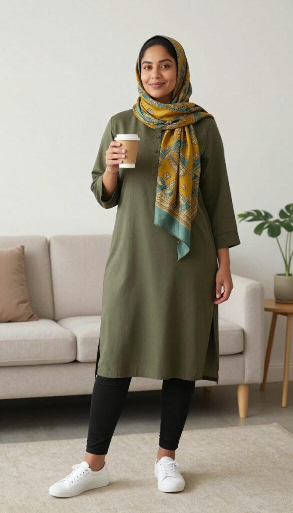 7. Tunic + Leggings + Scarf