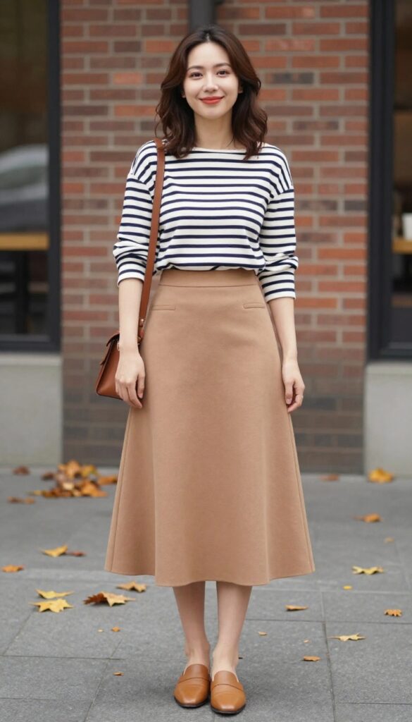 6. Striped Breton Top and A-Line Skirt