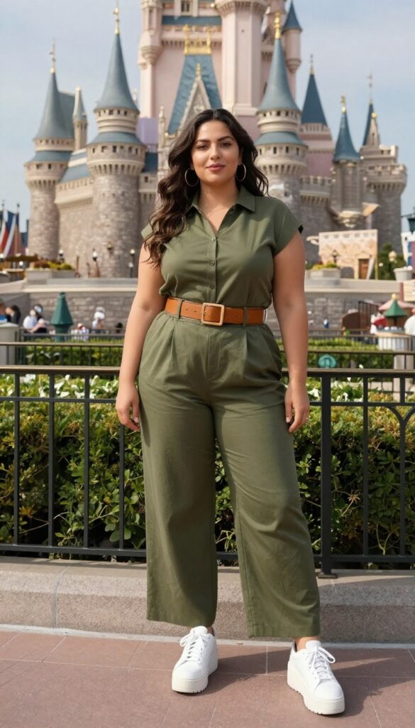 10. Jumpsuit with a Belt and Statement Earrings