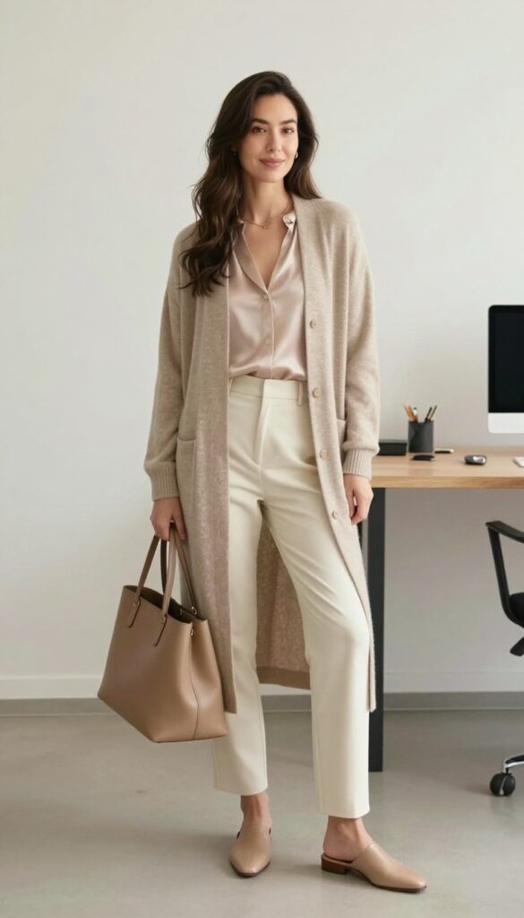 10. The Layered Cardigan and Silk Shell