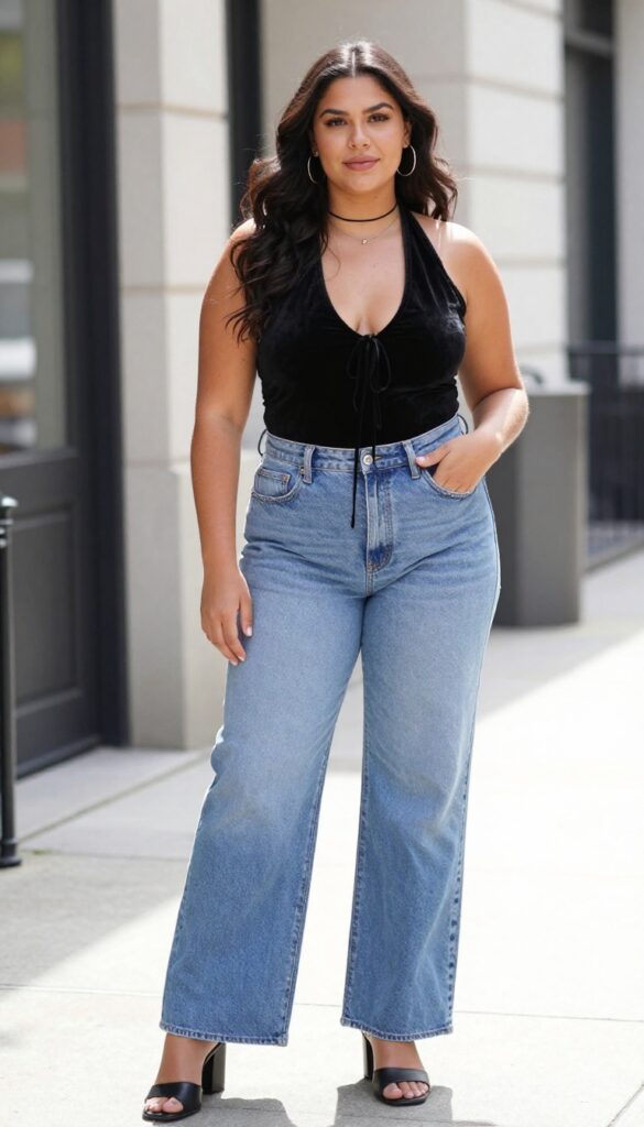 12. Lace-Up Top with Wide-Leg Jeans