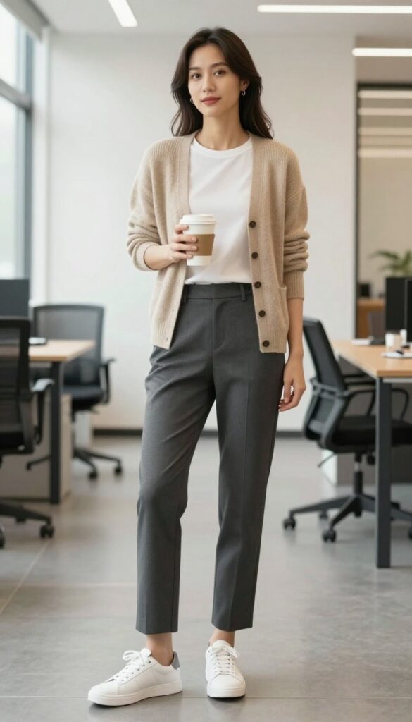 8. Cashmere Cardigan with Trousers