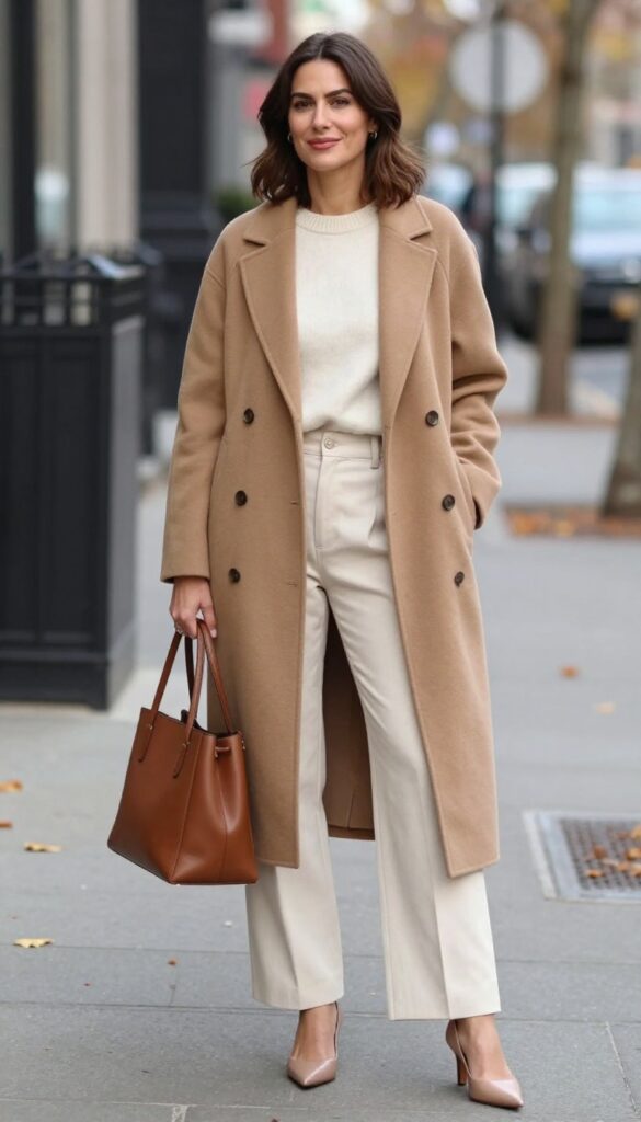 1. Camel Coat and Cream Knit