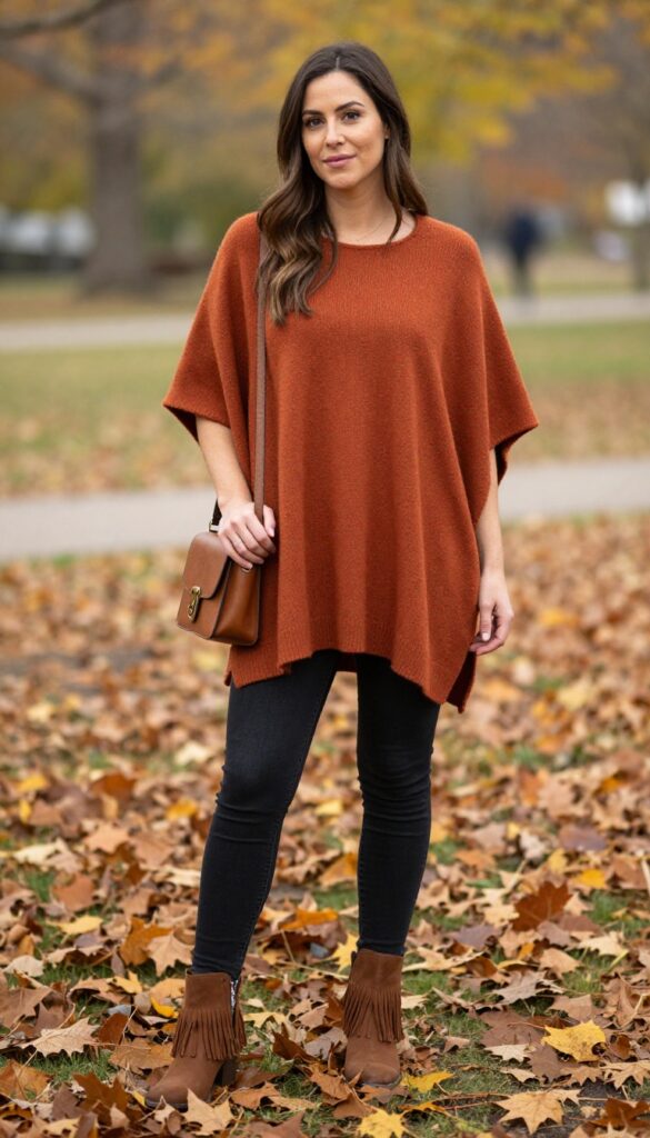 12. Poncho + Skinny Jeans + Fringe Boots
