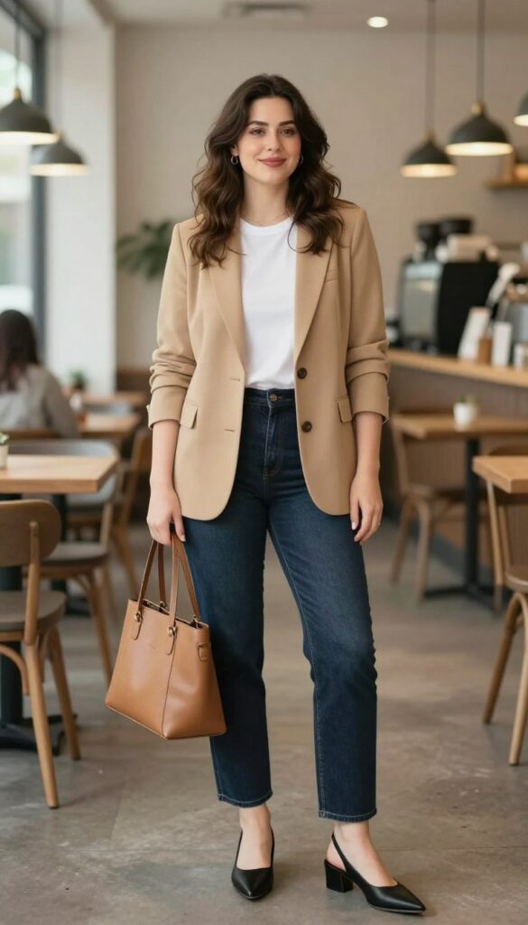 3. Structured Blazer with Straight-Leg Jeans