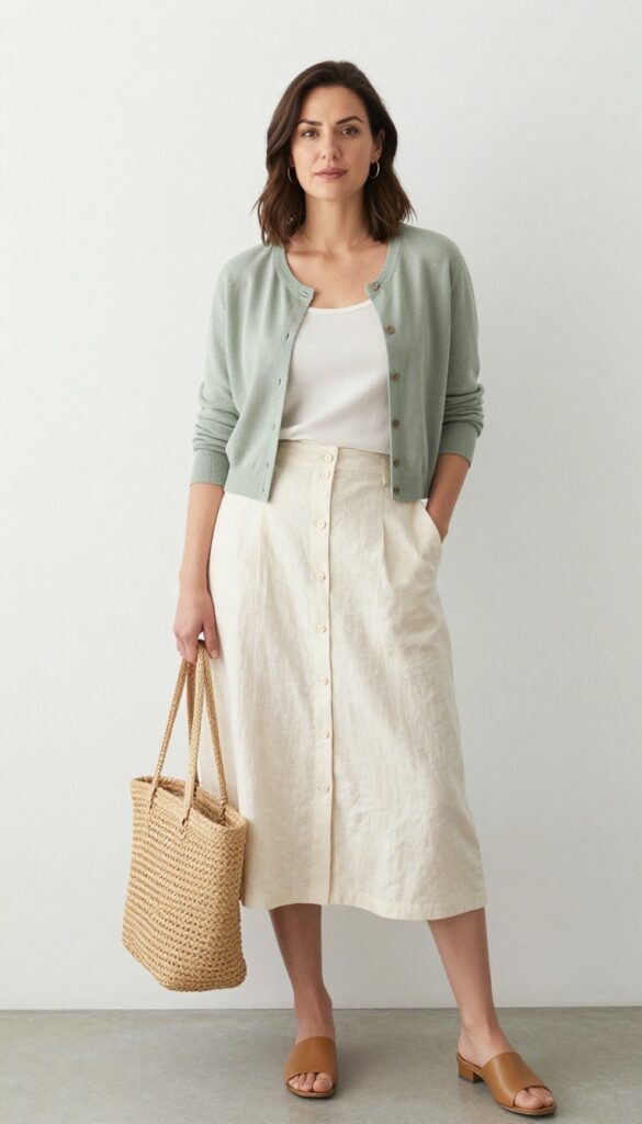 8. Button-Front Skirt with a Cropped Cardigan