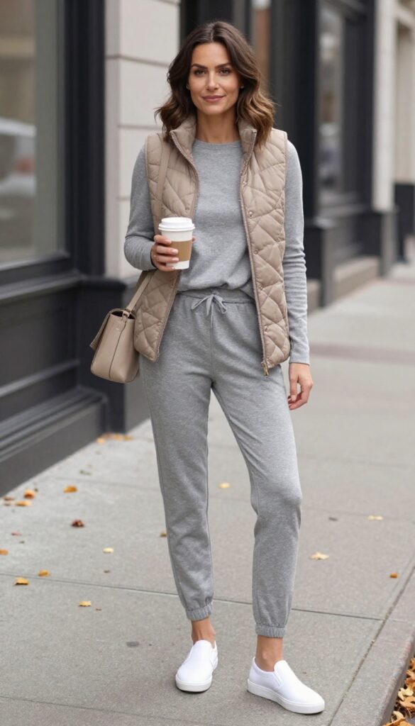 15. Quilted Vest Over a Long-Sleeve Tee with Joggers
