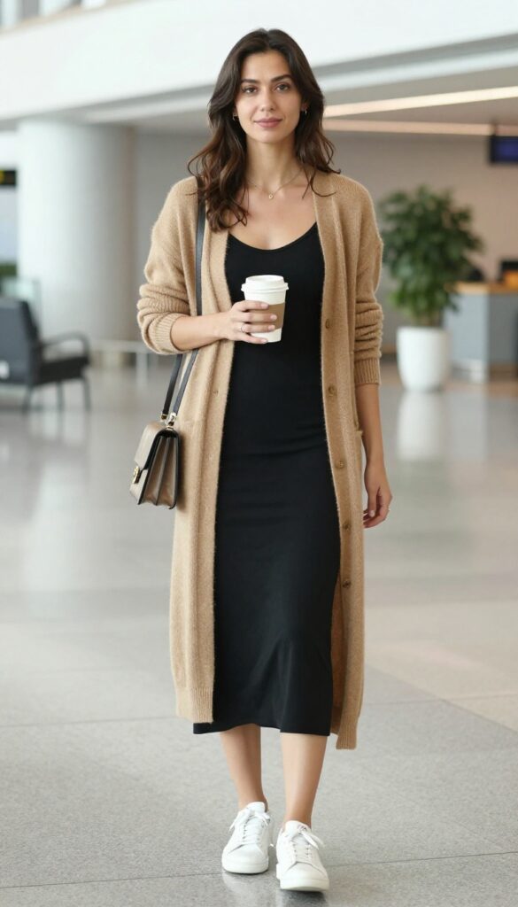 8. The Cardigan Jacket with a Slip Dress and Sneakers