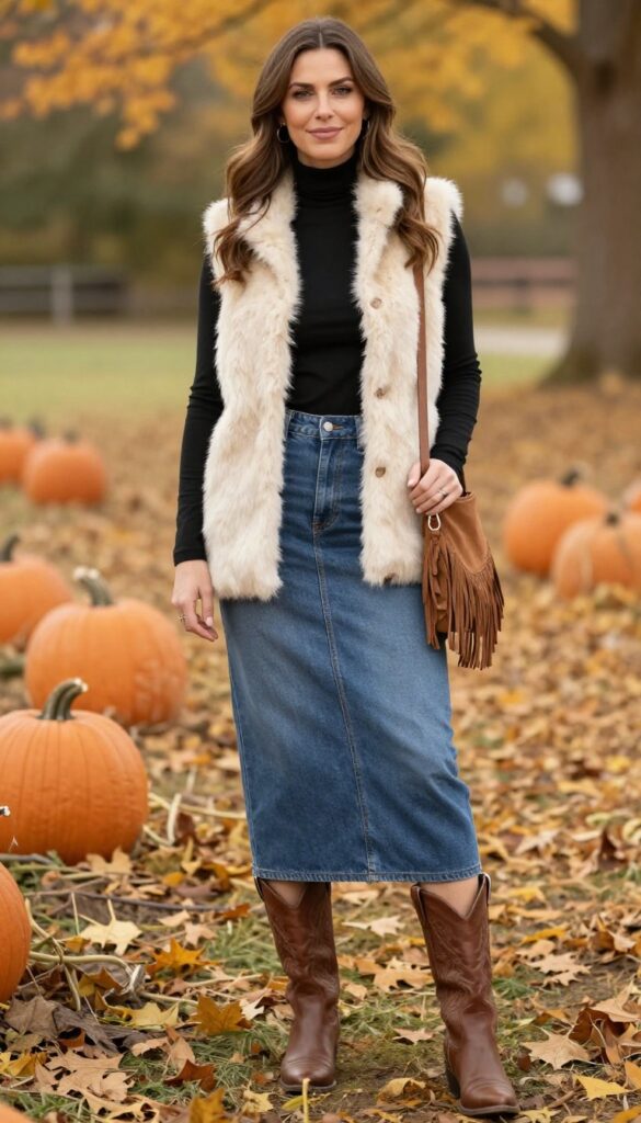 13. Faux Fur Vest and Cowboy Boots
