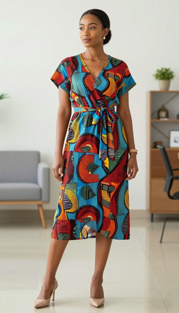 4. Ankara Wrap Dress with Minimal Accessories