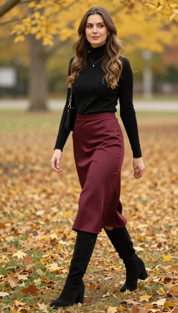 10. Turtleneck + Slip Skirt + Knee-High Boots